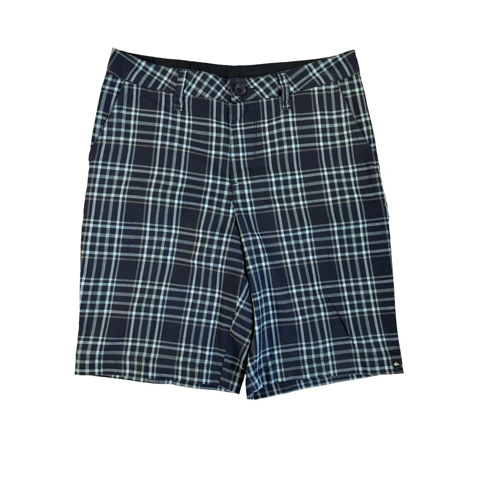 Quicksilver Men's Shorts 30 Blue Plaid Flat Front Summer Surfer Skater Y2K Beach
